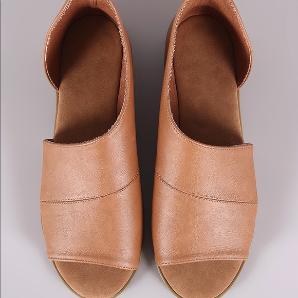 🎉NEW SIZES 🎉LADIES OPEN SHANK PEEP TOE FLATS.TAN - Picture 2 of 6